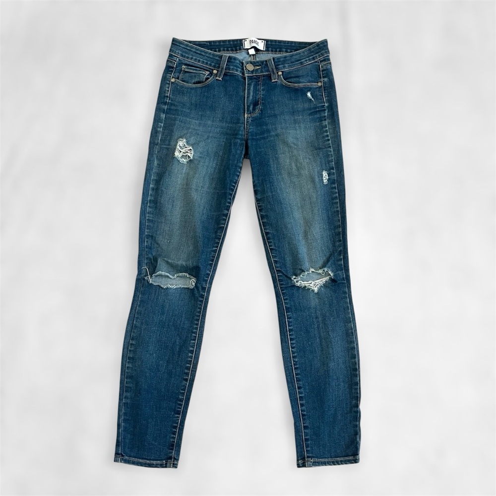 PAIGE Womens Midrise Ankle Skinny Jeans Verdugo Distressed Stretch Denim Size 28